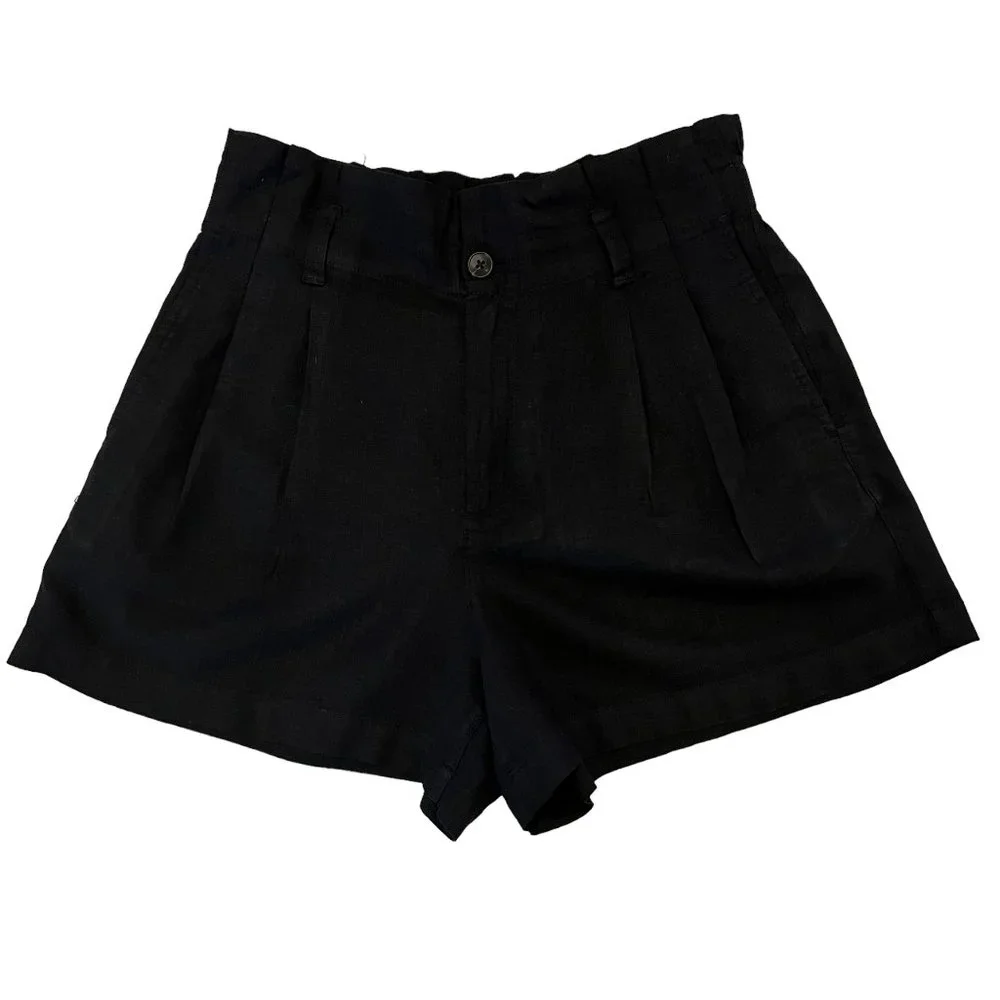 Madewell Black High Waist Paperbag Shorts Size 6 - Picture 3 of 8
